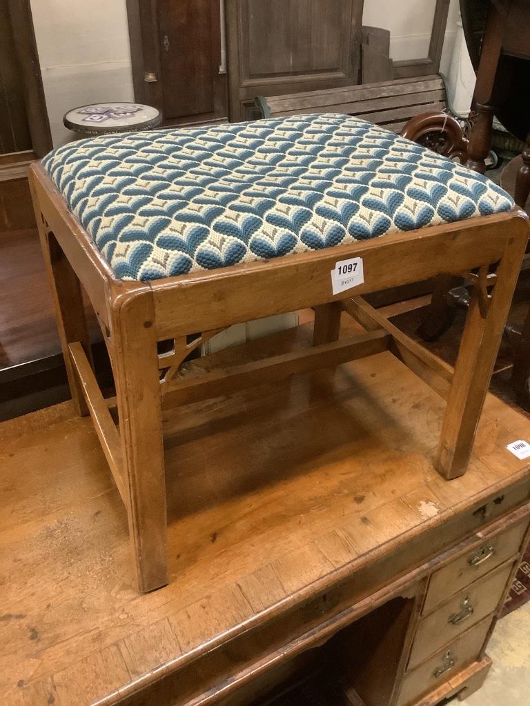 A Chippendale walnut rectangular dressing stool, with drop-in seat, length 53cm, depth 43cm, height 48cm